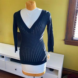 Black V-Neck Sweater Frenchi Lace Cotton